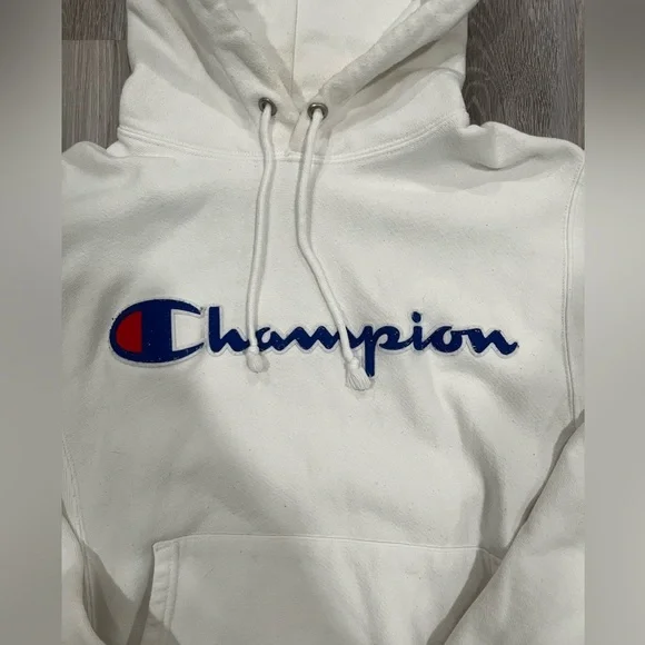 Champion White Hoodie Big Patch - Picture 2 of 4